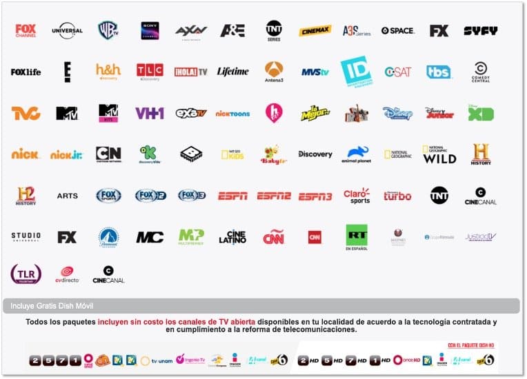 Todos los canales de Dish Básico 